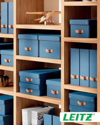 Set 2 bucati cutie de depozitare cu capac Leitz Puro, mica 7L, albastru inchis